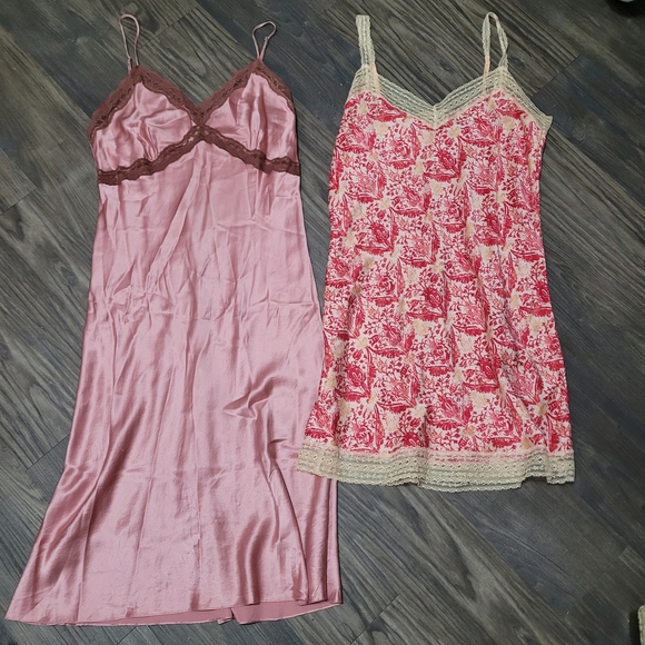 Red Envelope Other - Red Envelope & Gap 100% Silk Pink Red Patterned Chemise Dress Set M Lingerie